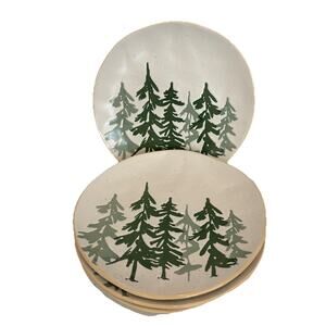Eli & Ana Evergreen Forest Trees Set Of 4 Salad Plate 8.5” Christmas Winter NEW